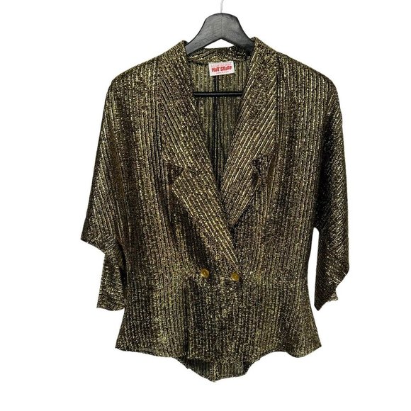 Vintage Jackets & Blazers - Vintage 70s Gold Metallic Dolman Sleeve Blazer Medium